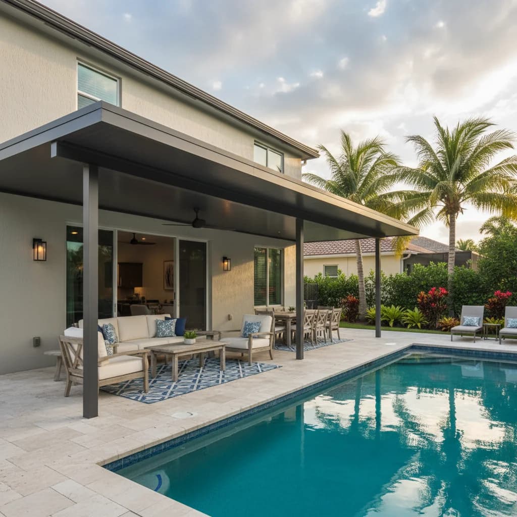 Aluminum patio cover providing shade