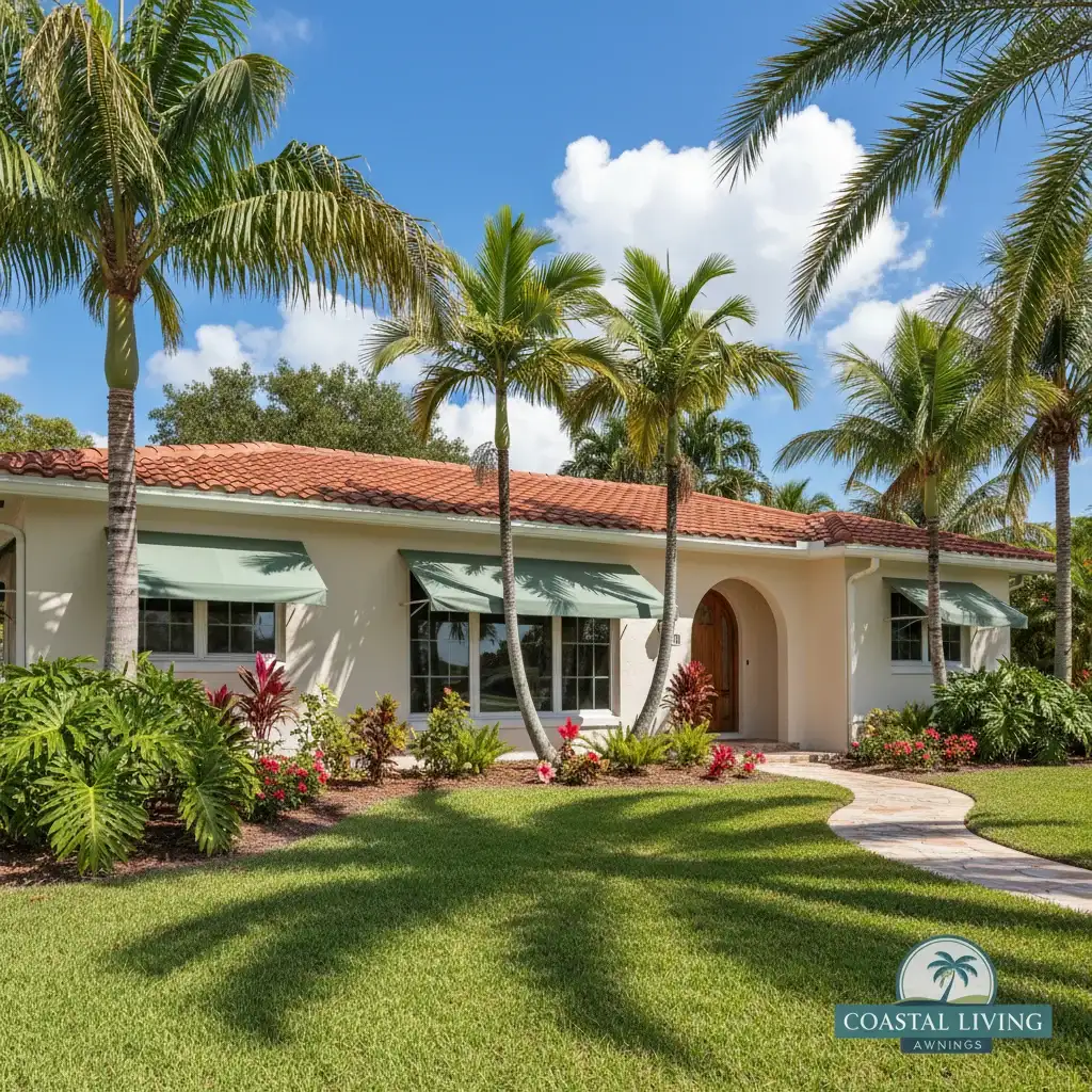 Florida home with window awnings providing shade and reducing energy costs