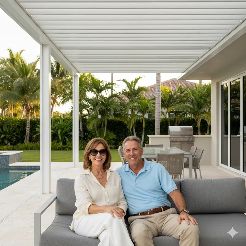 Couple enjoying their shaded patio in Boca Raton