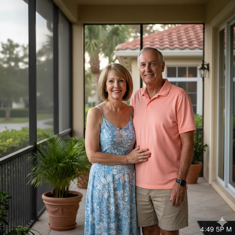 Couple on their shaded porch in Sarasota