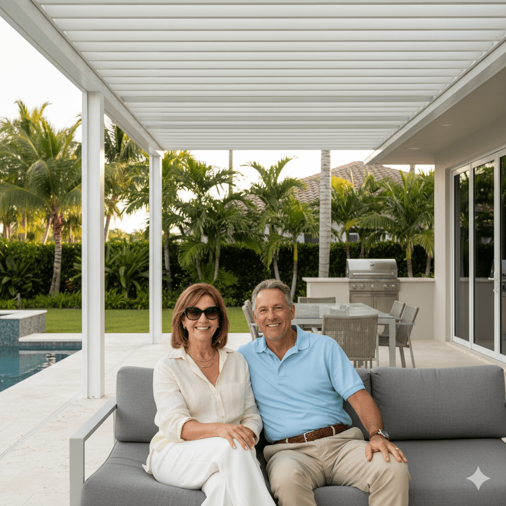 Couple enjoying their shaded patio in Boca Raton